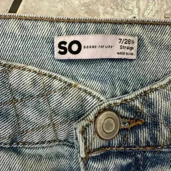 SO High waist Side Pocket Straight Blue Denim Jeans Size 7 - Picture 2 of 6